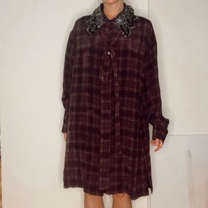 MARC JACOBS Silk & Hand Embellishment Plaid Dress with Bow - US 8
